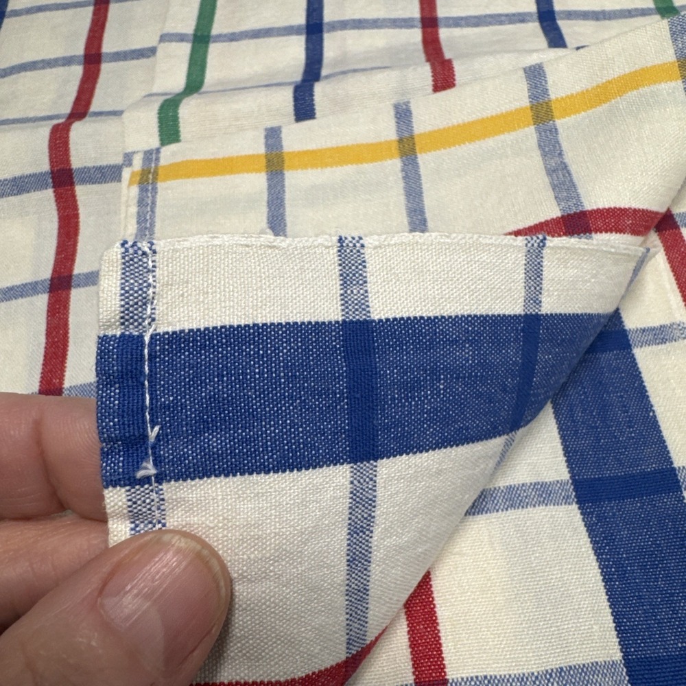 VTG Linen Tea Towels Lot 3 Linen Checked Primary Colors Kitchen - Picture 4 of 5